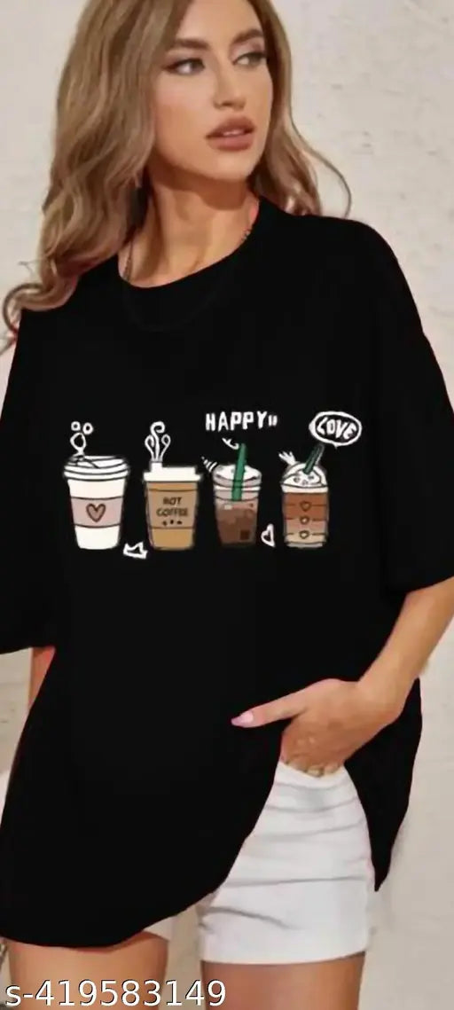 Oversized cotton T-shirt for girls, black