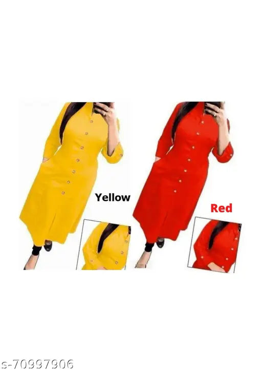 Rayon kurti, long sleeve, yellow, red, navy blue