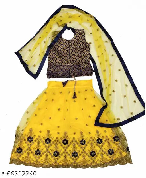 Girls pink & blue embroidered net lehenga choli set, hand-stitched Silk dupatta, traditional festive wear (1-15 years)