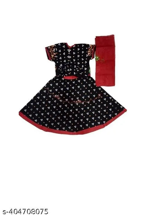 Girls' Cotton Embellished Lehenga Choli Set with Dupatta for Traditional Garba Dance, Indian mirror work on short-sleeved dresses