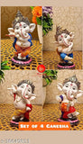 Handcrafted polyresin Laxmi marble & granite flute Ganesh sculptures, pack of 4 - traditional god idols for home and office decor, 6cm x 15cm x 6cm, India origin