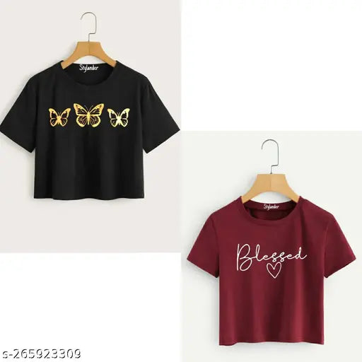 Cotton blend printed crop top for women, versatile and stylish basic, XL size (bust 38 in), elevated wardrobe essential made in India