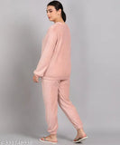 Women's pink wool winter nightsuit pack of 1 - solid wood fabric, long-sleeved pajamas for sleepwear, loungewear, or nightwear