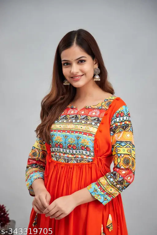 Orange traditional anarkali kameez with multicolored embroidery and matching dupatta