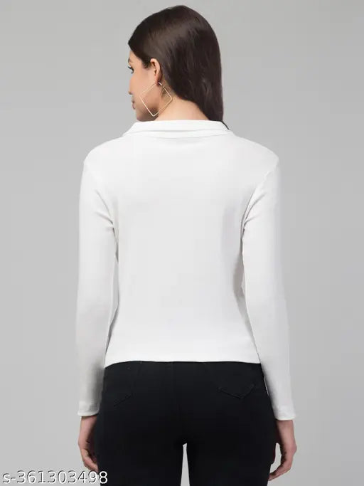 Soft ribbed cotton blend full sleeve t-shirt with collar neck, unique winter wear