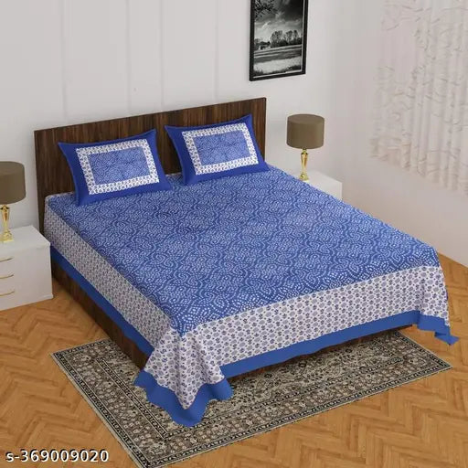 THE HOBBY BOUNTY 110TC Cotton Sanganeri Print Double Bed King Size Bedsheet with 2 Pillow Covers ,90 X 108 Inch