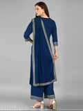 Aagam superior women's rayon kurta set with printed net palazzos and dupatta, XS-M sizes, Indian origin
