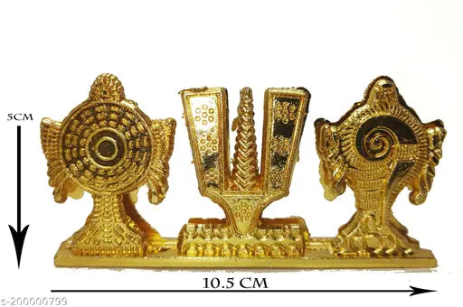 Metal antique finish Indian Balaji Vishnu Shankh Chakra: Decorative figurine representing Lord Vishnu's power & divinity, 10.5cm long x 5cm high