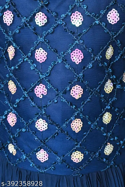 Blue embellished chiffon sharara set for girls, Indian ethnic wear for toddlers