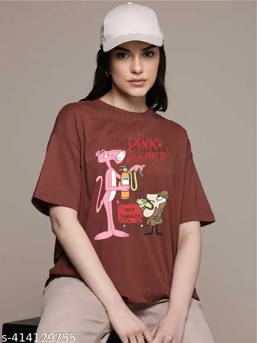 Trendy Feminine Printed Women's Oversized Round Neck T-shirt For Women And Girls