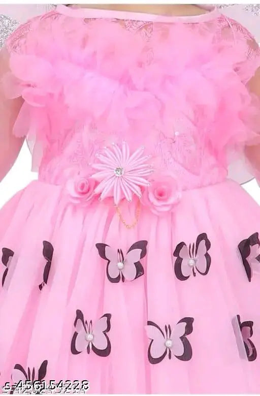 Baby girl's tulle pink party dress with black flower embroidery