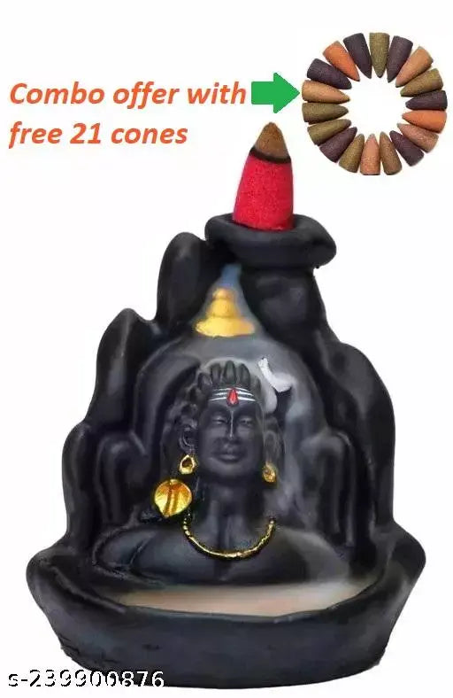 Handcrafted polyresin Adiyogi Shiv Statue with Smoke Backflow Incense Cone (India)
