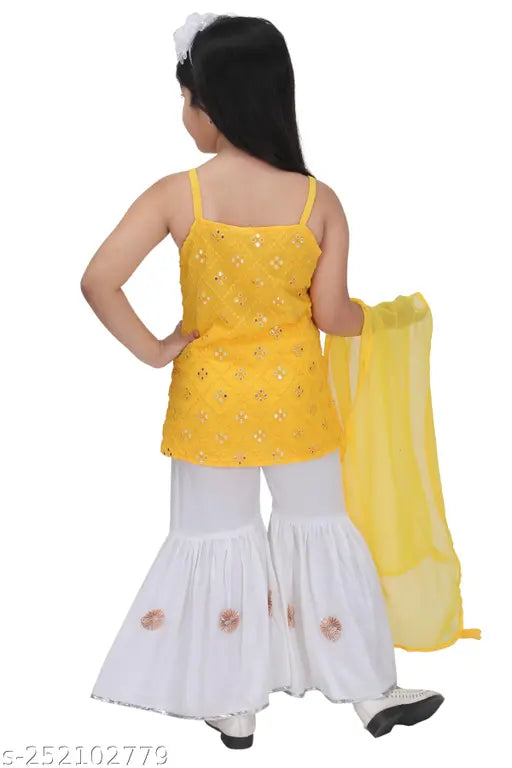 Georgette embellished net baby girls kurti plazo set in trendy, comfy style - sizes: 2-3 years, 3-4 years