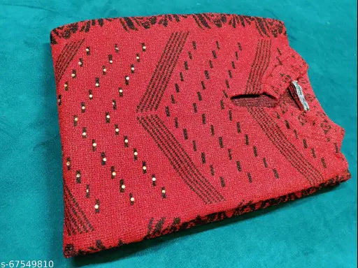 Red and black woman's woolen kurtis, short sleeves, embellished with sequins