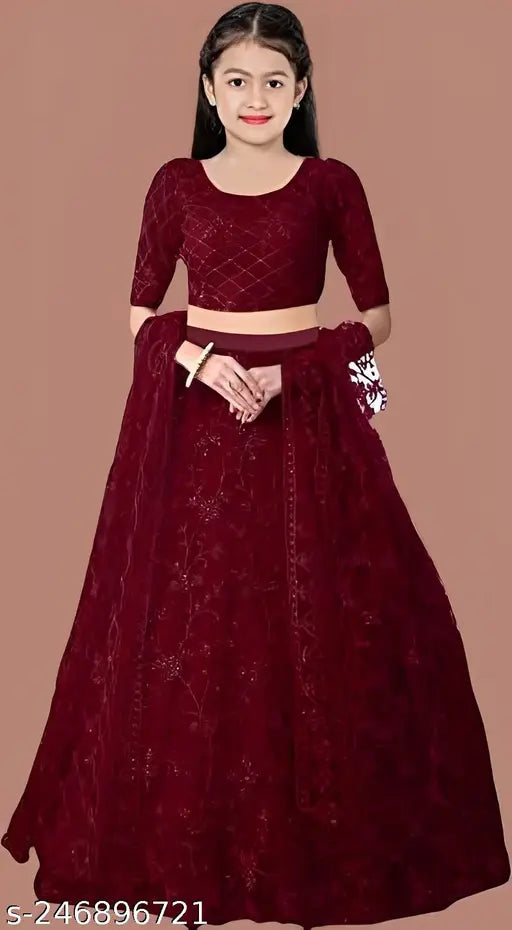 Embroidered Tissue Lehenga Choli Set in Heavy Net, Indian Kids Ethnic Wear for ceremonies & festivals
