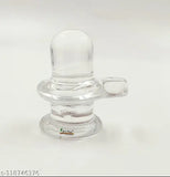 Crystal Shivling Shiva Lingam with Crystal Nandi for pooja, 4cm x 5cm x 5cm, Indian-made religious figurine