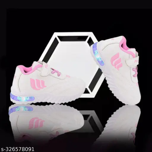Unisex kids' LED light up shoes in pink, featuring colorful lights and an adjustable strap