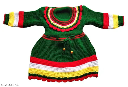 Woolen knitted self-designed baby girl winter wear frock sweater with cap and bootie (0-1 year), soft wool for gentle skin protection and warmth