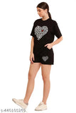Black pure cotton printed Samiksha Fashion nightsuit set (top & shorts), high-quality 180 GSM breathable sleepwear