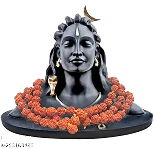 Black Adiyogi Ji statue with Rudraksha Mala, Indian car dashboard pooja gift for home office decor