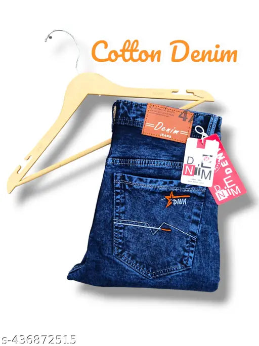 Blue denim jeans, men's slim fit