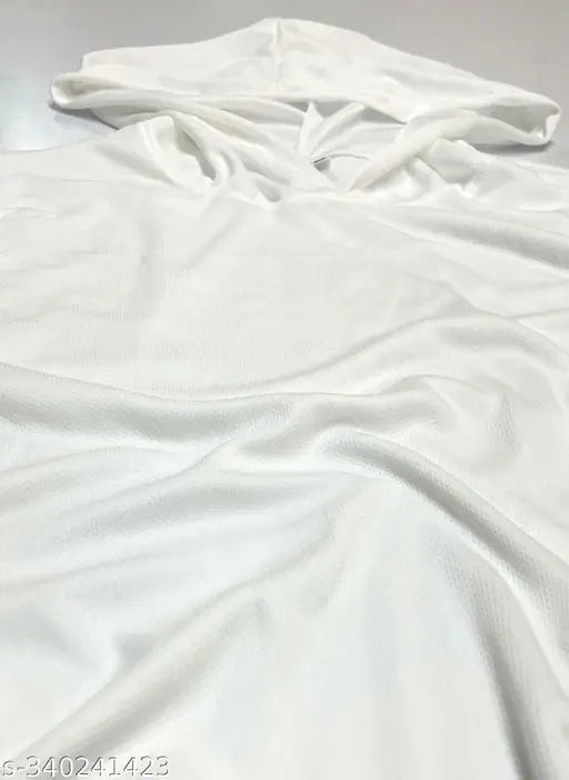 White printed round neck crop t-shirt with flower T design, soft on body, full sleeve, hooded crop t-shirt for all seasons by Nomadees. Exclusive casual wear for women. Soft polyester fabric. Indian origin