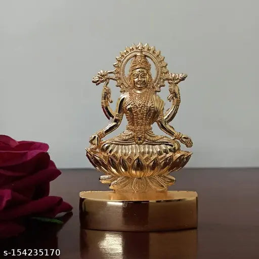 Golden brass Mata Laxmi idol statue, 11cm tall Indian decor showpiece