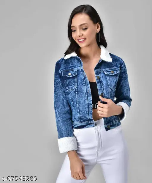 New stylish women's denim jacket, distressed indigo long sleeves - size S/M, fashionable denim wear