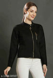 Stylish leather jacket for women, premium quality solid color, size S (bust 34in, length 20in), made in India