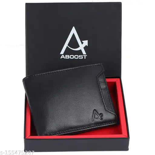 Black, genuine leather men's wallet with RFID protection. Sleek design and free size (11 cm x 9 cm)