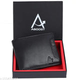 Black, genuine leather men's wallet with RFID protection. Sleek design and free size (11 cm x 9 cm)
