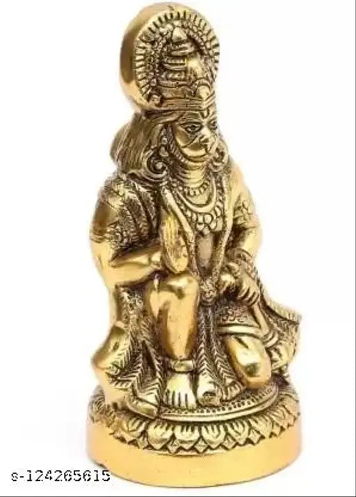 Gold-plated metal idol of Bajrangbali Hanuman, sitting pose