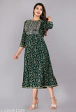 Jaipuri printed rayon anarkali kurti with sequins embroidery, three-quarter sleeves, India origin