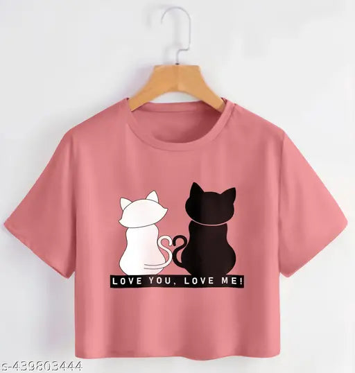 Multicolor fashionable printed crop top tee T-shirt set (4 pack), soft cotton blend fabric with short sleeves, trendy women's sizes XXS to XL, Indian origin