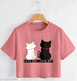 Multicolor fashionable printed crop top tee T-shirt set (4 pack), soft cotton blend fabric with short sleeves, trendy women's sizes XXS to XL, Indian origin