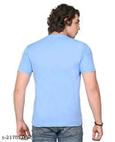 Sky blue polyester men's half sleeve t-shirt with round neck, comfortable fit - ideal for casual wear