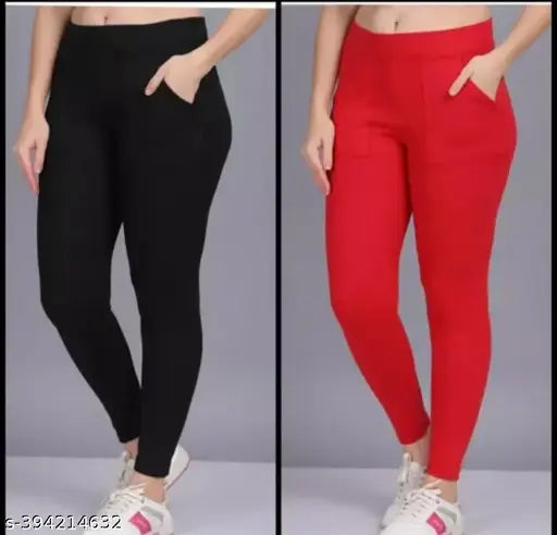 Cotton blend DRSTI womens jeggings pok-2, stylish xombos in black and red, two pieces available