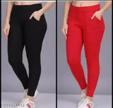 Cotton blend DRSTI women's jeggings pok-2, stylish xombo black and red