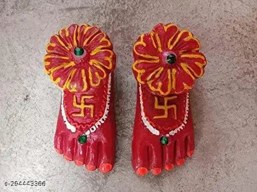 Terracotta clay Lakshmi Charan, small size Paduka for prosperity and wealth, red ceramic footprint for Diwali puja (Set of 1)