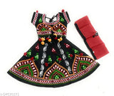 Black cotton printed baby girls lehenga choli set with short sleeves, ethnic motif, and traditional Indian craftsmanship