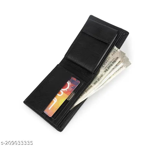 Brown PU two-fold leather men's wallet, stylish and slim for everyday use