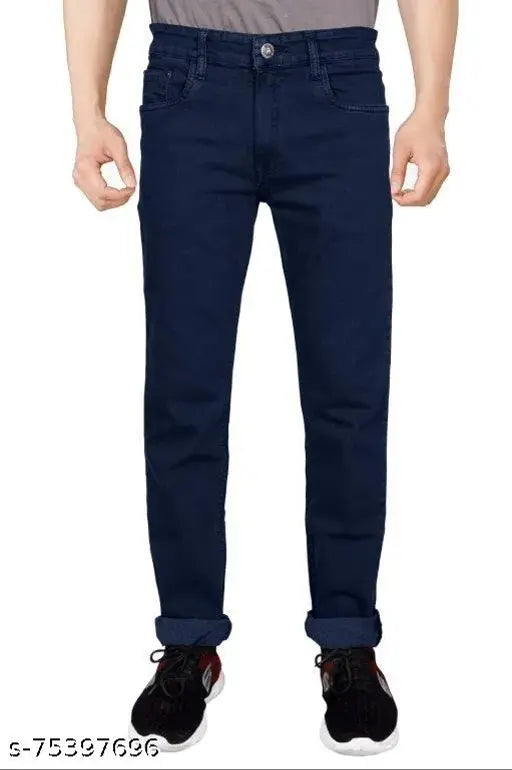 Just black mens straight jeans, cotton, solid net, men's regular fit stretchable jeans, waist sizes 28-46, length size 42in, India origin