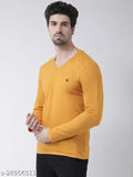 Mustard men's long sleeve V-neck, solid casual cotton t-shirt - lightweight & breathable, suitable for summer