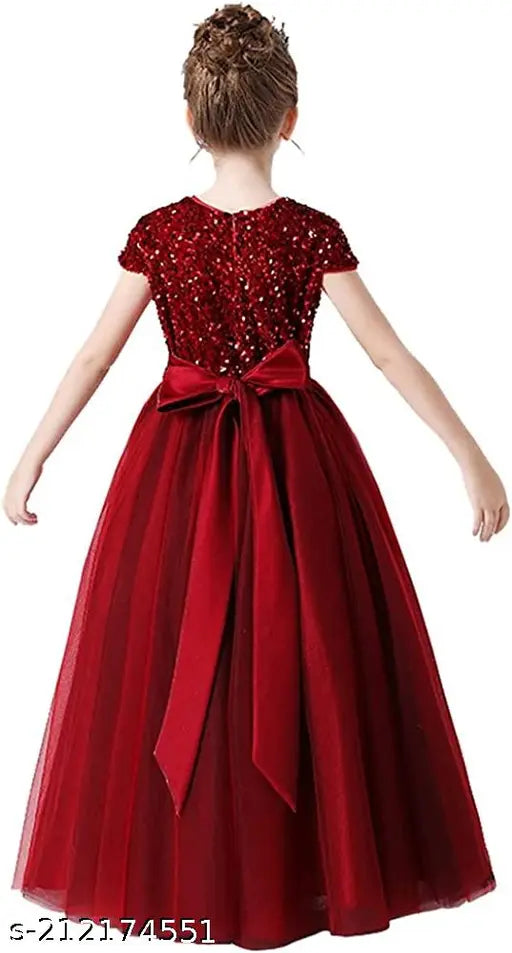 Sequined net party gown for girls, velvet and net fabric, kids' formal wear, 3-16 years sizes