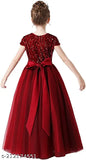 Sequined net party gown for girls, velvet and net fabric, kids' formal wear, 3-16 years sizes