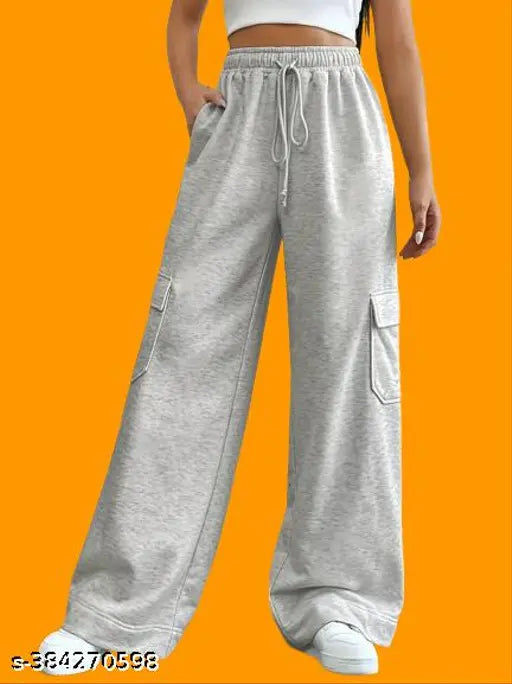 Grey cotton blend regular fit women's trousers with six pockets
