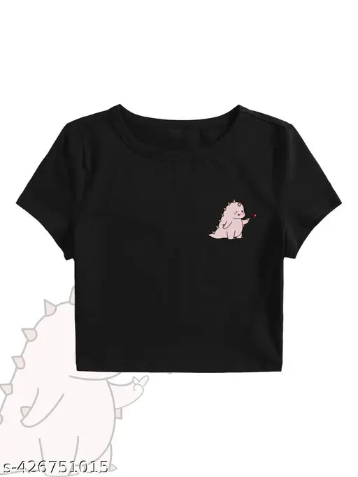 Women's crop printed cotton t-shirt with short sleeves, vibrant pattern on front