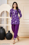 Rayon printed nightsuit for women and girls, comfortable short kurta with embroidered lace sleeves, India origin