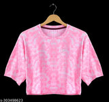 Oversized cotton blend crop top with dyed print, vibrant colors for women's fashion