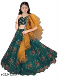 Semi-Stitched Embroidered Lehenga Choli and Dupatta Set, Indian organic net fabric for girls aged 9-14 years